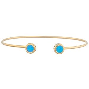 14Kt Yellow Gold Blue Opal Round Bezel Bangle